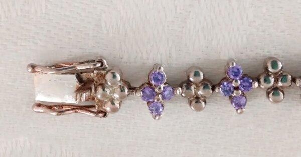 Solid Sterling Silver Tennis Bracelet Amethyst Fl… - image 5