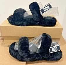 Sandali UGG Big Kids taglia EU 35 US 3 Oh Yeah Slides neri pelliccia di agnello