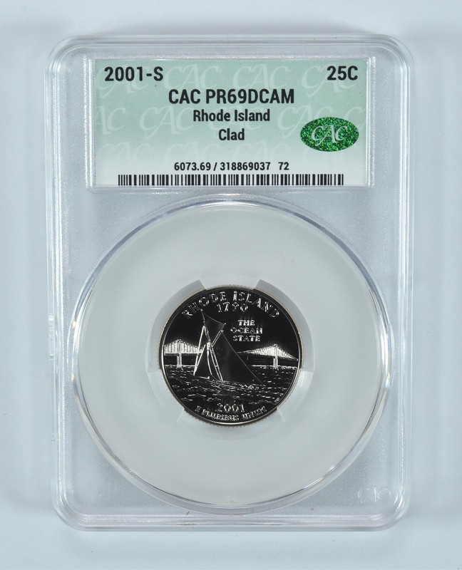 2001-S Washington State Quarter Rhode Island CLAD PR69 DCAM CAC CACg *5107