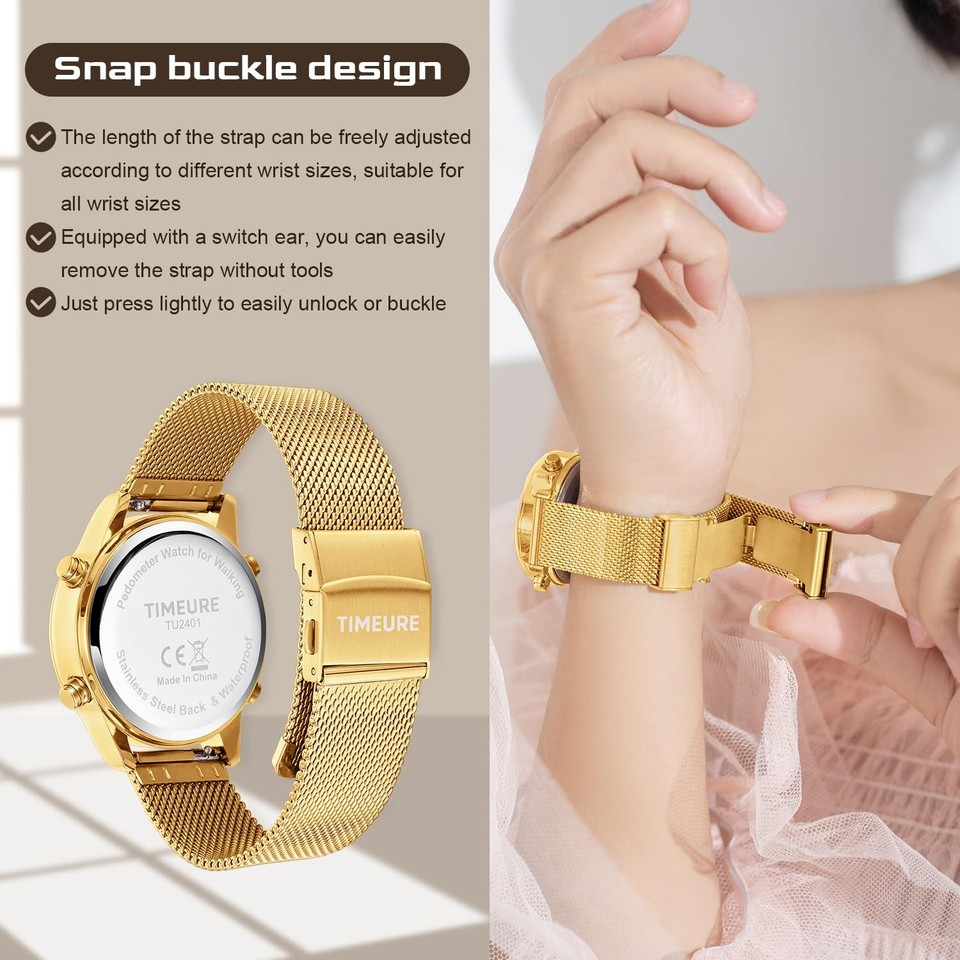 Women's Step Counter Watch with Stainless Steel Bracelet, Stylish ...