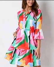 Be by Chetta B Dress Tiered Floral Abstract Flared Sleeves Size 4 EUC.     C3