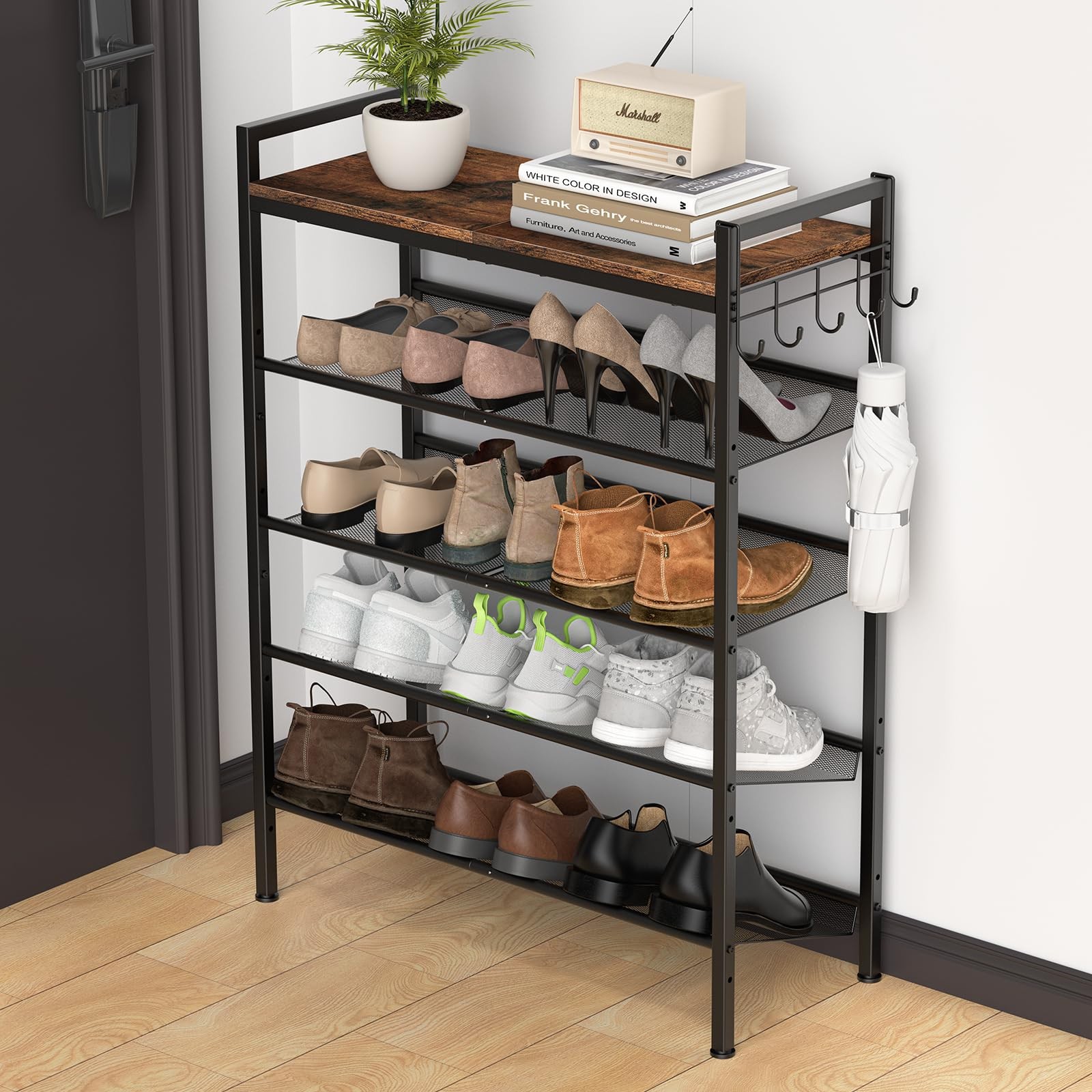 5-Tier Adjustable Metal Shoe Rack for Entryway Organization-image