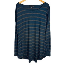 French Laundry Womens Blue Striped Lace Detail Long Sleeve Top Size 3X