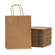 Brown Paper Bags with Handles Bulk 100Pcs 8x4.5x10.8 Inch Gift Bags Bulk, Bro...