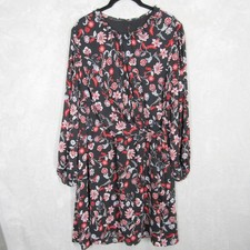 Banana Republic Dress Size XL Black Floral Print Long Sleeve Keyhole Neck
