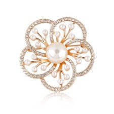 Flower Artificial Pearl Brooch Pins for Dress Sweater Scarf, Wedding White