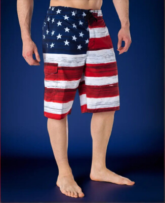 MEN'S USA FLAG  SWIM TRUNK BOARD SHORTS OLD GLORY AMERICAN SWIMTRUNK 