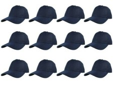 Wholesale NAVY Plain Blank Adjustable Valcro Strap Baseball Cap - 12 Pack 
