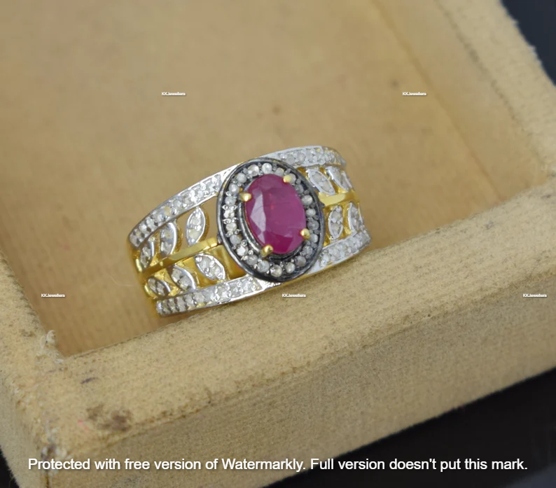 Statement & Engagement Ring Ruby Gemstone Diamond Jewelry 925 Sterling Silver-image