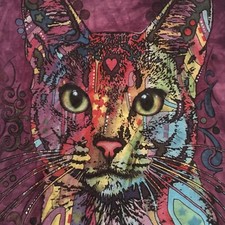 fun MOUNTAIN t shirt - POP ART PSYCHEDELIC CAT - 2015 DEAN RUSSO art - NEW - (M)