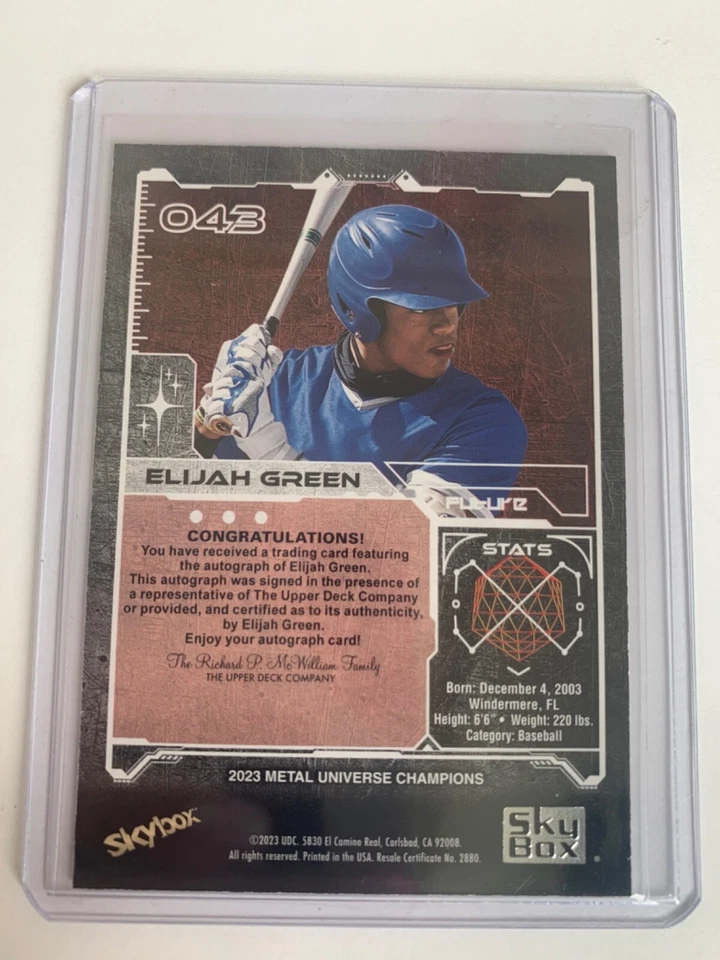 Elijah Green 2023 UD Skybox Auto Metal Universe Champions RC #043 - Image 2 of 2