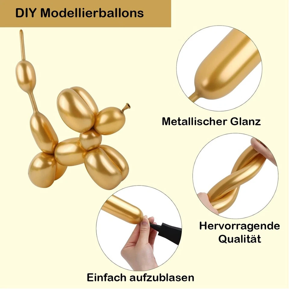 2in1SET Modellierballons DIY Bunte lange Luftballons 260Q Metallic Ballons Pumpe - Bild 3 von 4