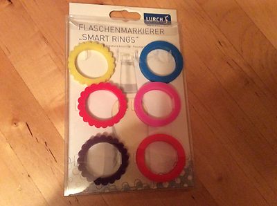 Brandneu in Verpackung Neu Flaschenmarker/Charms x 6 - Silikon Smart Ringe von Lurch