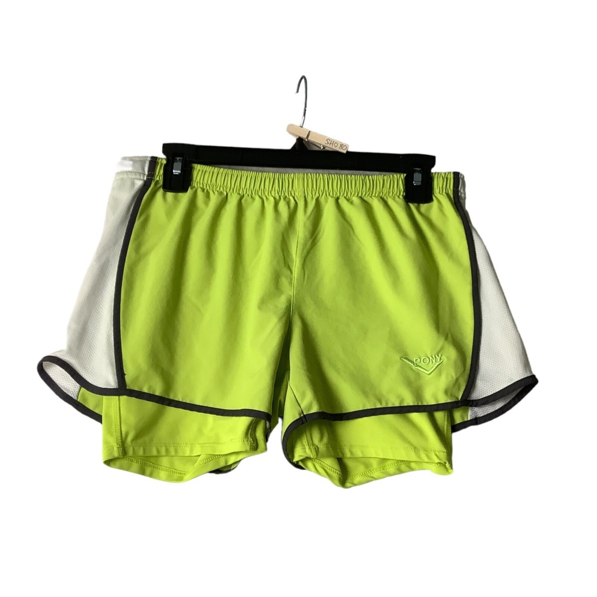PONY Athletic Shorts Women Size Small Neon Green Layered Compression Run  Yoga
