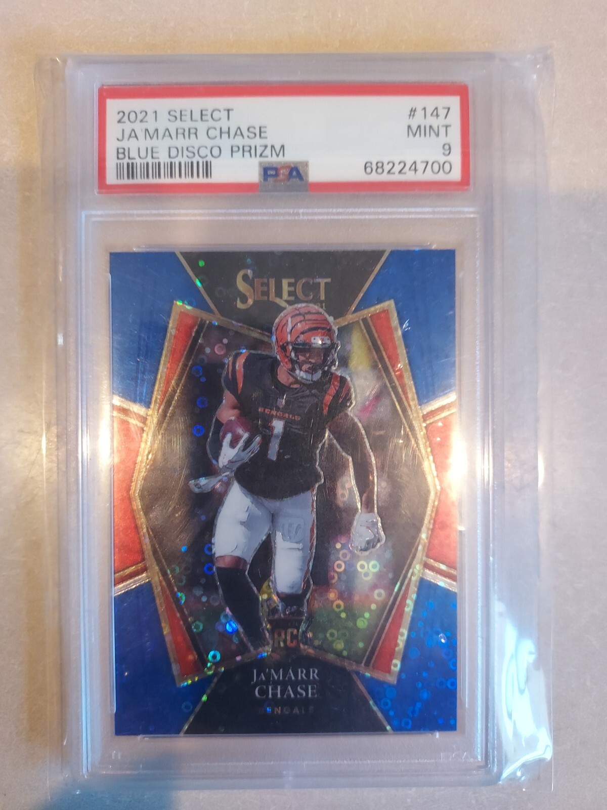 JA’MARR CHASE 2021 PANINI SELECT FOOTBALL #47 ROOKIE BLUE DISCO PRIZM 16/25 RC