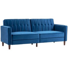 HOMCOM Sofa Velvet-Touch Tufted Couch Compact Loveseat Sleeper Sofa Bed, Blue