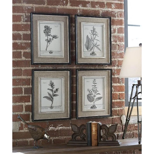 Uttermost Casual Gray Study Wood Flax and Linen Framed Art in Black (Set of 4) - Picture 3 of 5