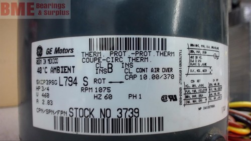Ge 5Kcp39Sgl794 S, 3/4 Hp Fan Duty Ac Motor, 460 Volts, 1075 Rpm, Single Phase - 第 3/5 張圖片