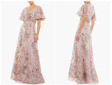 MAC DUGGAL 67880 FLORAL EMBELLISHED SHORT FLUTTER SLEEVE ROSE PINK GOWN sz 6