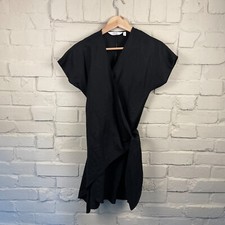 Womens & Other Stories Wrap Dress Black EU 34 6-8 Short Sleeves Linen Belt Short