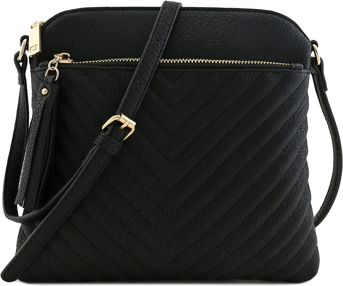 Chevron Quilted Medium Crossbody Bag with Tassel Accent | eBay