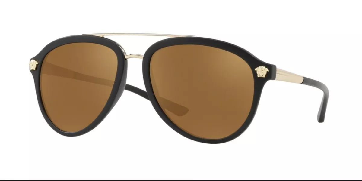 AUTHENTIC VERSACE VE4341 SUNGLASSES Men’s Pilot Matte Black Brown Mirror  Gold