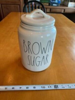Rae Dunn LARGE BROWN SUGAR Lidded Canister White w/Black Letter