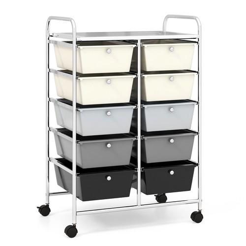 10-Drawer Storage Cart Utility Rolling Trolley Kitchen Organizer Grey Gradient