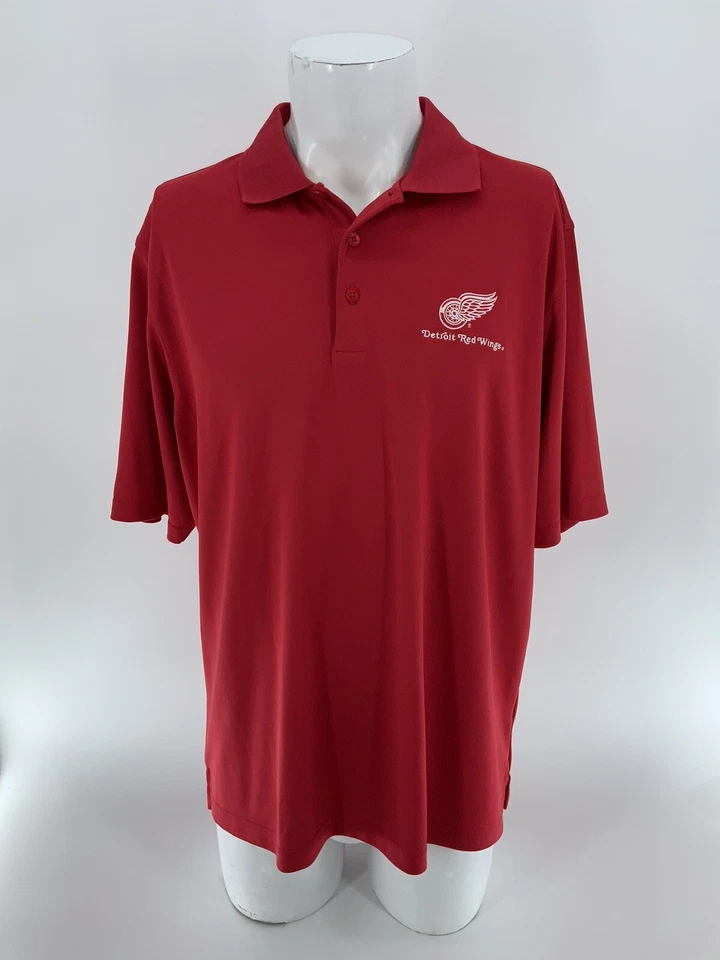 Detroit Red Wings Antigua Polo Shirt Men’s L Red Poly Short Sleeves YGI W3-87 - Image 2 of 4