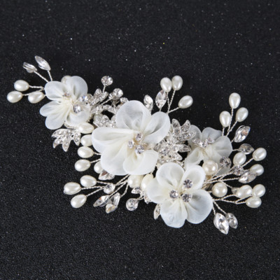 White Chiffon Crystal and Pearl Floral Hair Adornment Amazon.com : 5 PCS Bridal Flower Wedding Hair Pins Crystal  main image 4