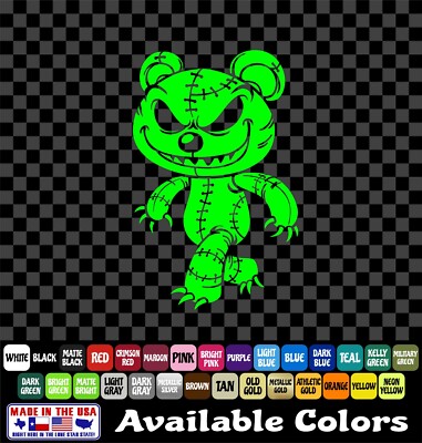 EVIL TEDDY BEAR Zombie Sticker grin teeth scary Voodoo fun Vinyl Window Decal