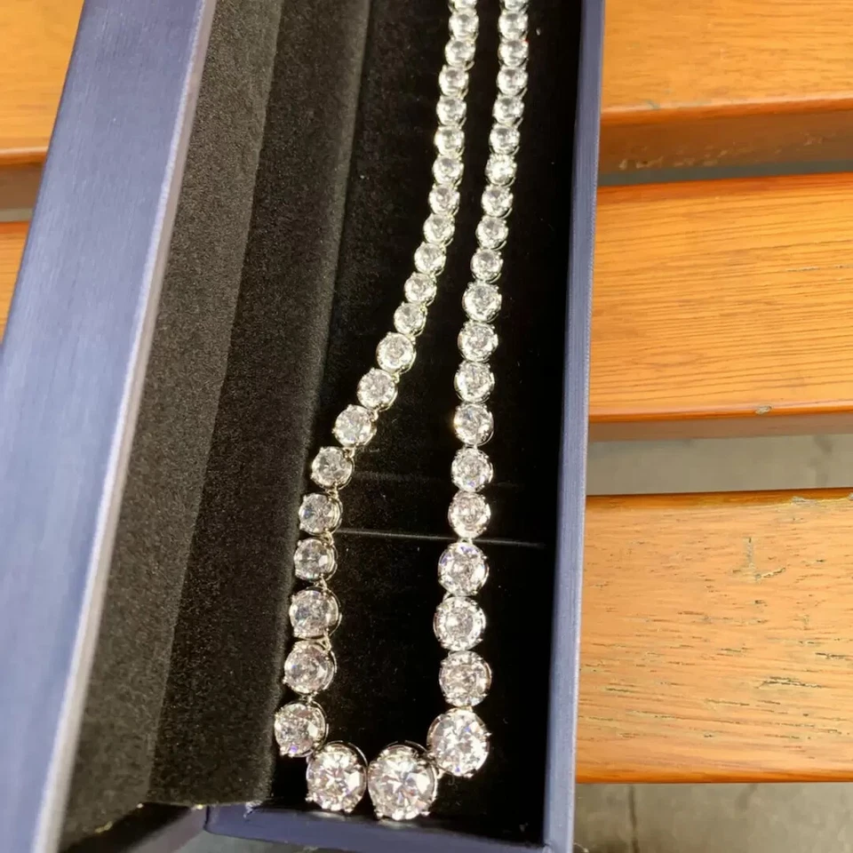 40Ct Round Cut VVS1/D Lab Created Sapphire Riviera Necklace 14k White Gold Over - Image 4 of 4