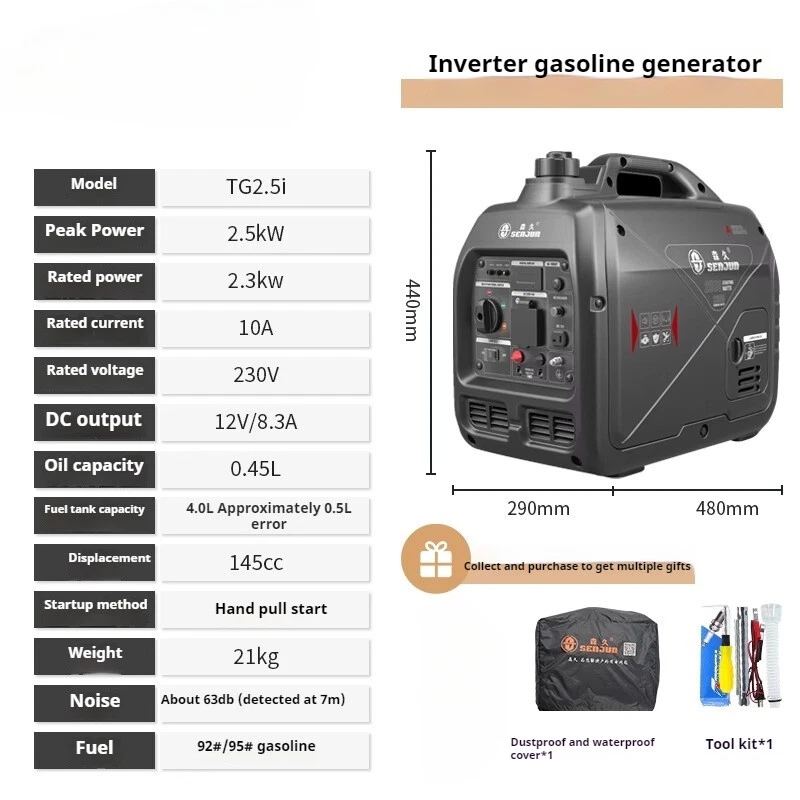 Silent Inverter Generator Set 220V Gasoline Home Outdoor Stall Camping Portable - Image 4 of 4