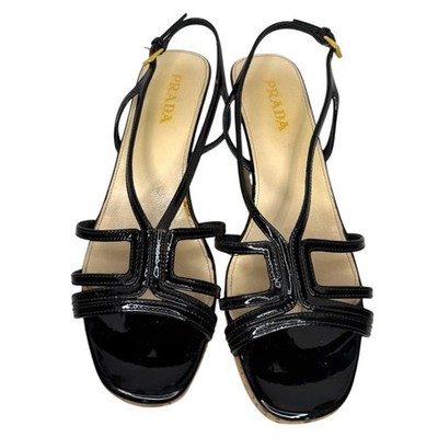 Prada black patent leather wedge heels G2U