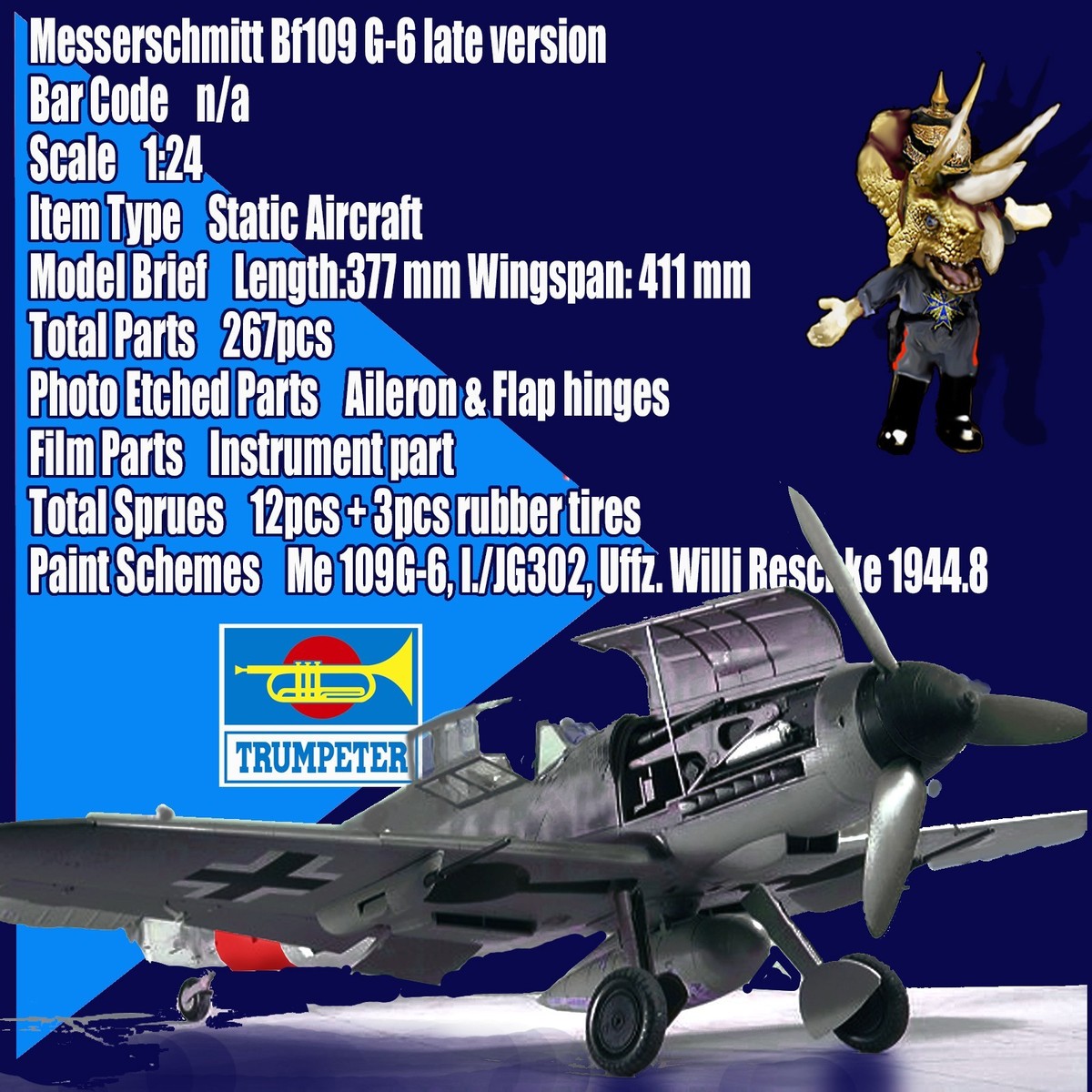 TRUMPETER 02408 1/24 MESSERSCHMITT BF109 G-6 GUSTAV LATE, ERLA