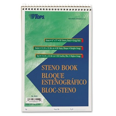 Cardinal Brands TOP8021 Steno Book 80 Sheets 6''x9'' Green Tint