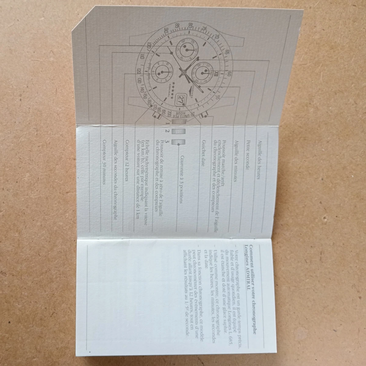 Longines ALMIRAL Cal. 685, folleto de instrucciones - folleto de instrucciones antiguo