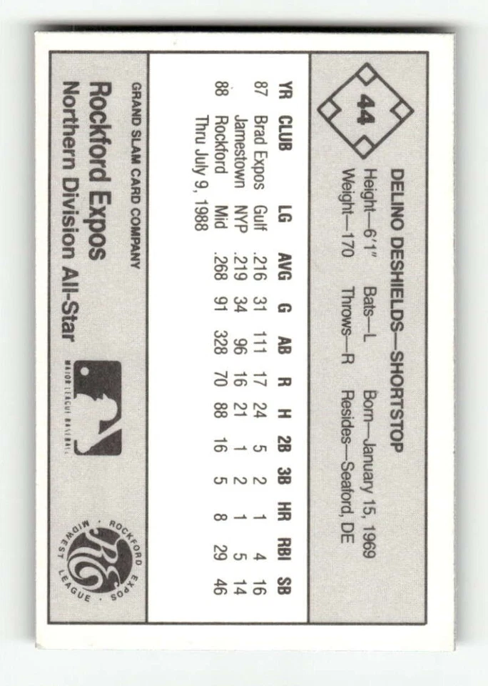 1988 Grand Slam Midwest League All Stars 44 Delino DeShields - Image 2 of 2