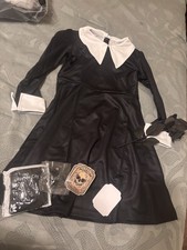 Women s Wednesday Addams Halloween Costume Dress Black/White Collar Cuffs