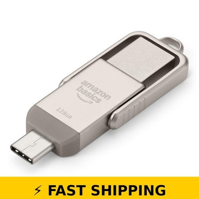 Amazon Basics 128GB USB Flash Drive - Dual Ports, Champagne Silver