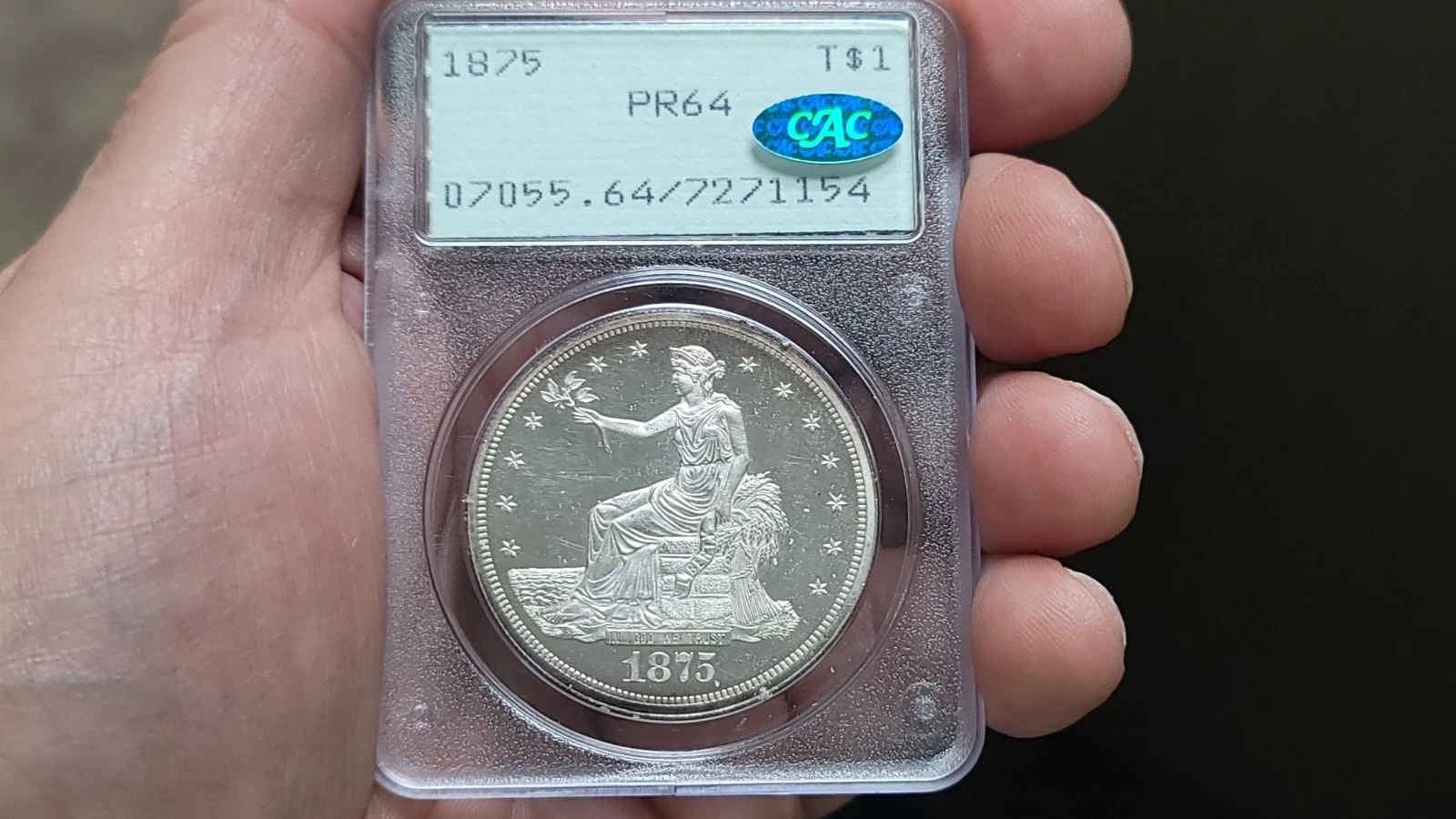 1875 Trade Dollar PCGS PR64 CAC Rattler Holder Proof Appears Cameo / Deep Cameo