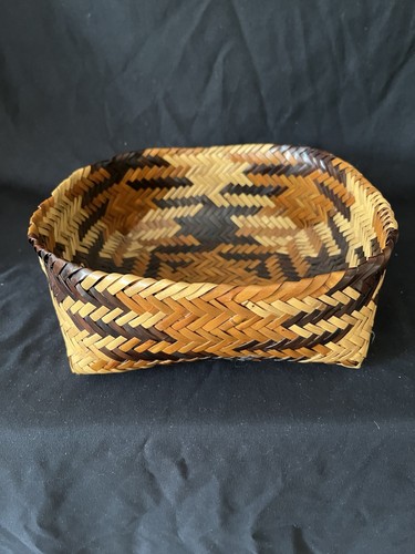 Eva Wolfe Attributed Cherokee Rivercane Double Weave Basket Excellent