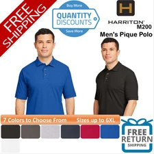 🔥 Harriton Men Cotton Pique Polo Sport Short Sleeve Shirt Up To 6XL M200