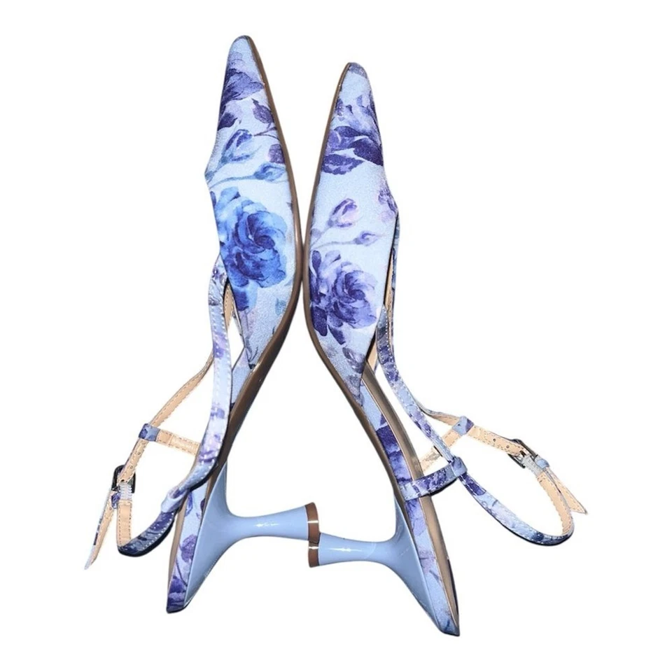 Nine West Rillas Floral Slingback Pumps Heels 2.5” SIZE 8.5 BLUE - Image 2 of 4