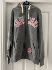 Women’s Grey And Pink Superdry Zip Up Hoody Size Large BNWT
