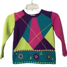 Hanna Andersson Girls' Multi-Color Sweater w/Embroidered Flowers 120 U.S. 6/7 