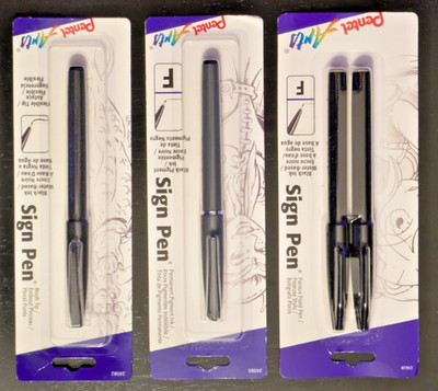 Pentel Sign Pens - Pentel Sign Pen Brush Tip & Fine Tips  - Black Ink -  NEW