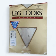 NIP Vintage 80’s Leg Looks 2 Pair Large Pantyhose Flower Dot Control Top Grey