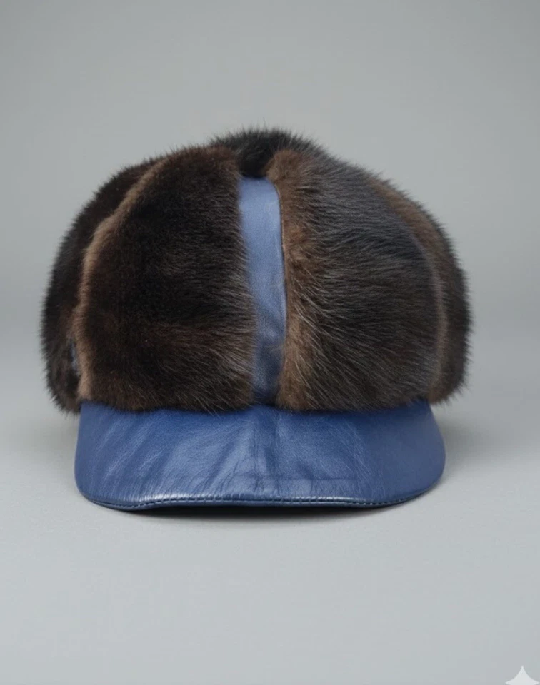 Sombrero de invierno de lujo de piel y cuero real - cabello natural, calidad premium. Tamaño mediano Foto 2 de 4