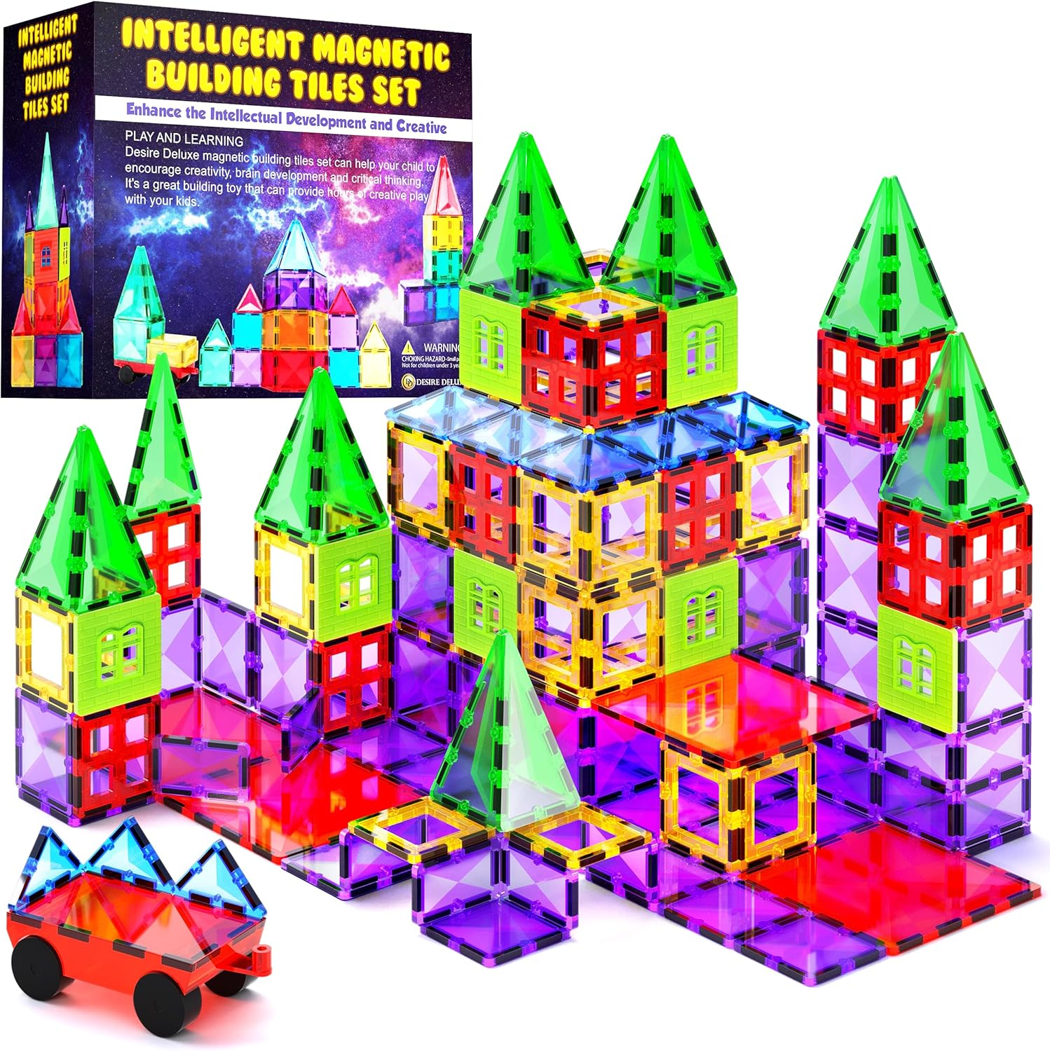 Magnetic Tiles Building Blocks Toy - STEM Educational Magnet Set for Kids, Creat